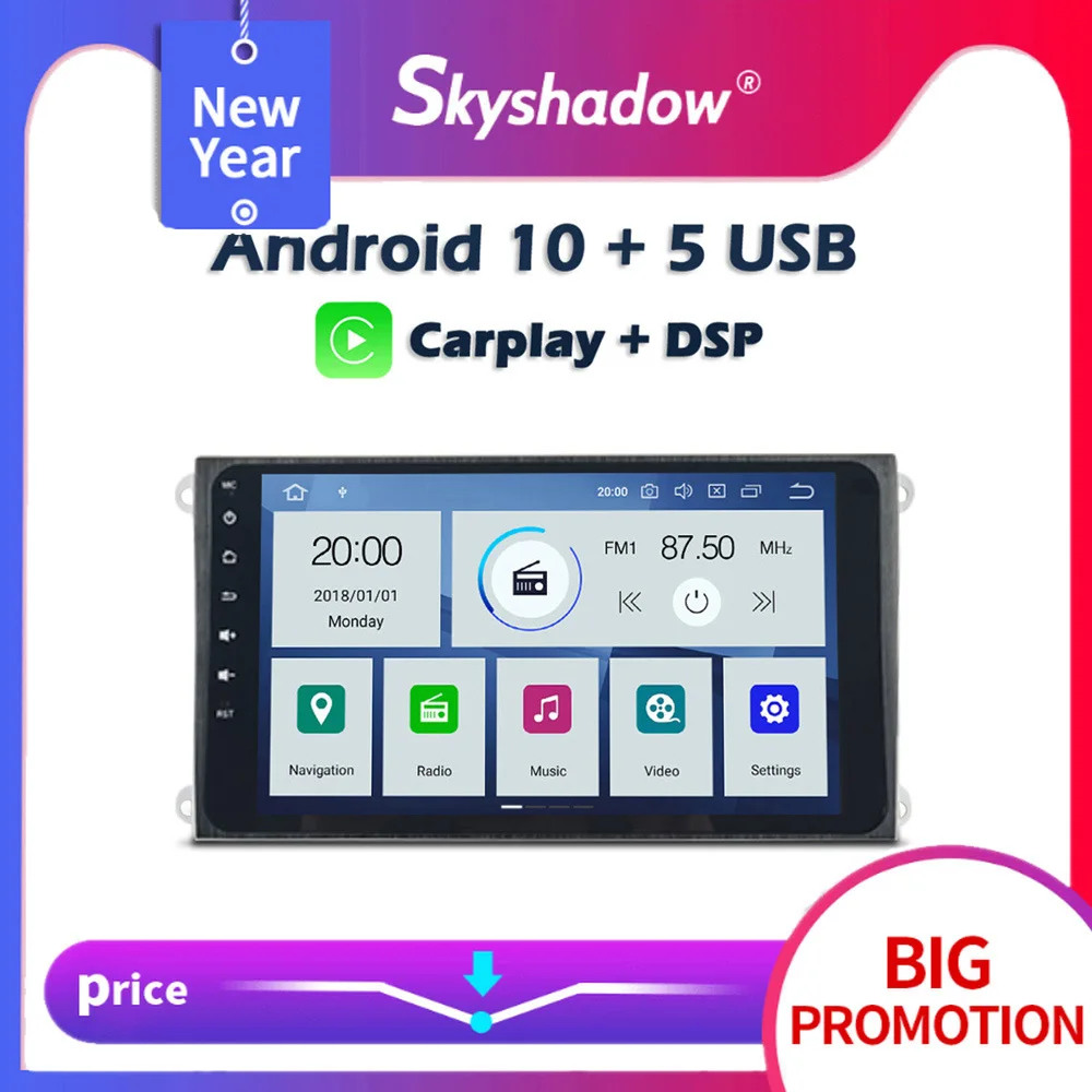 Carplay автомобильный DVD медиаплеер DSP PX6 IPS Android 10 4 Гб + 64 Wifi GPS карта RDS радио Bluetooth для