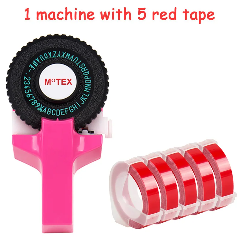 Розовый цвет MoTex E101 принтер мини DIY Ручная Совместимость для dymo 3D тиснение ручная лента ручная машинка надпись машина - Цвет: machine add 5 red