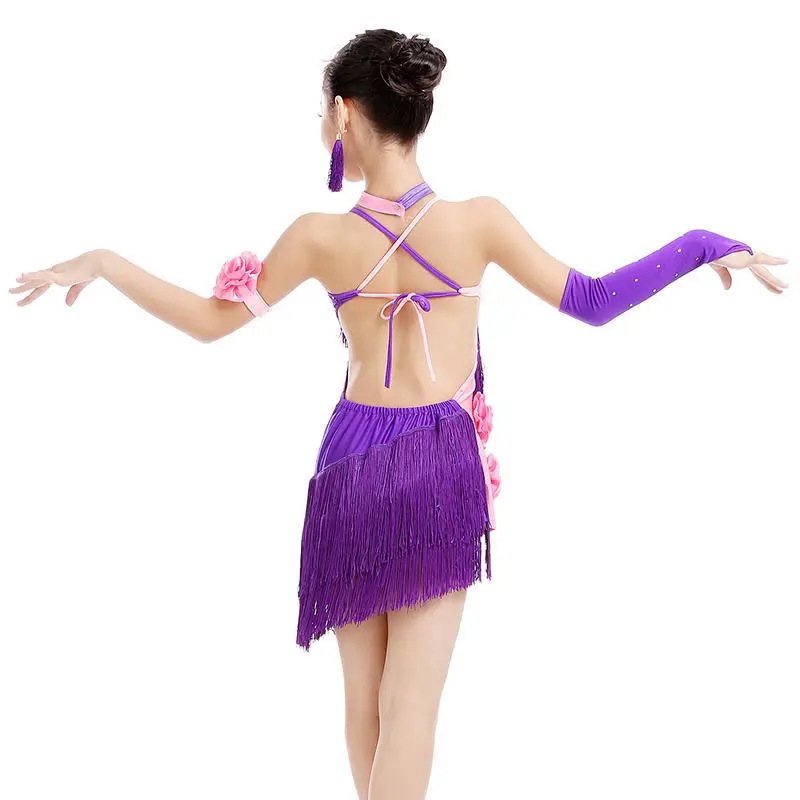 Детское вечернее танцевальное платье элегантное латинское для девочек одежда