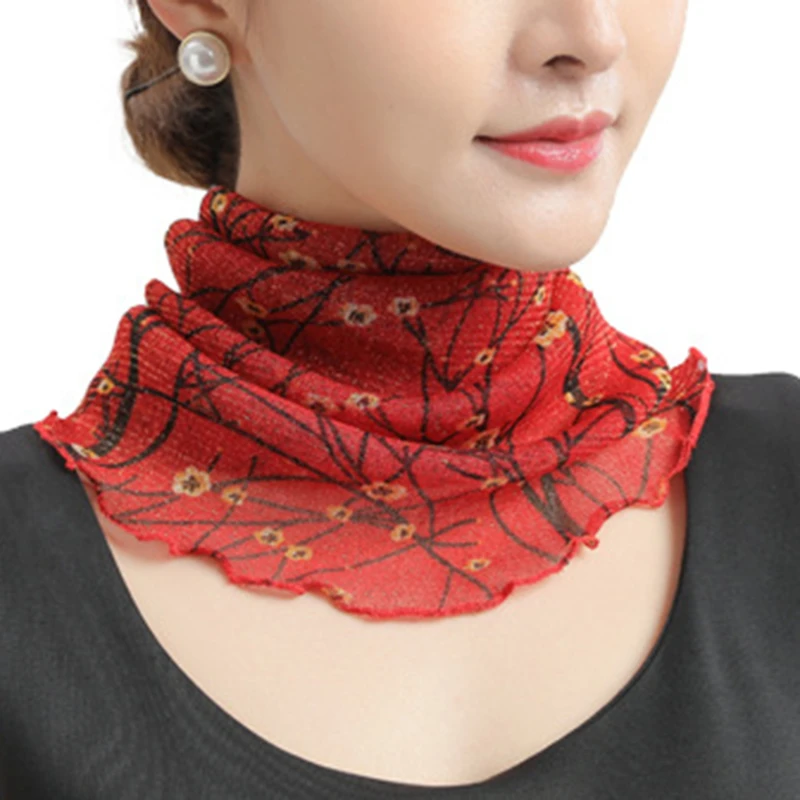 Spring Summer Chiffon Neck Collar Scarf Women Head Thin Sunscreen Variety Small Silk Anti-UV Mask Multi-Function |