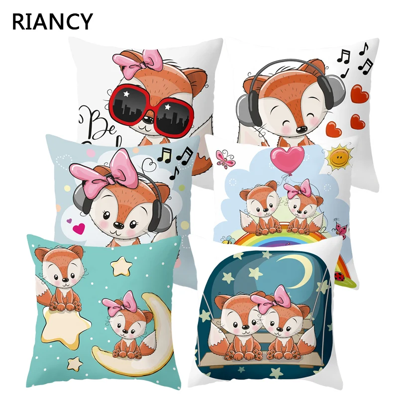 

Fox Animal Decorative Cushions Pillowcase Polyester Cushion Cover Cartoon Throw Pillow 45*45 Sofa Decoration Pillowcover 40892