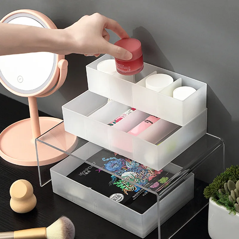 

Adjustable Drawer Style Make Up Storage Organizer Box Plastic Sundries Cosmetic Container Divider Desktop Sundries Fragrance Box
