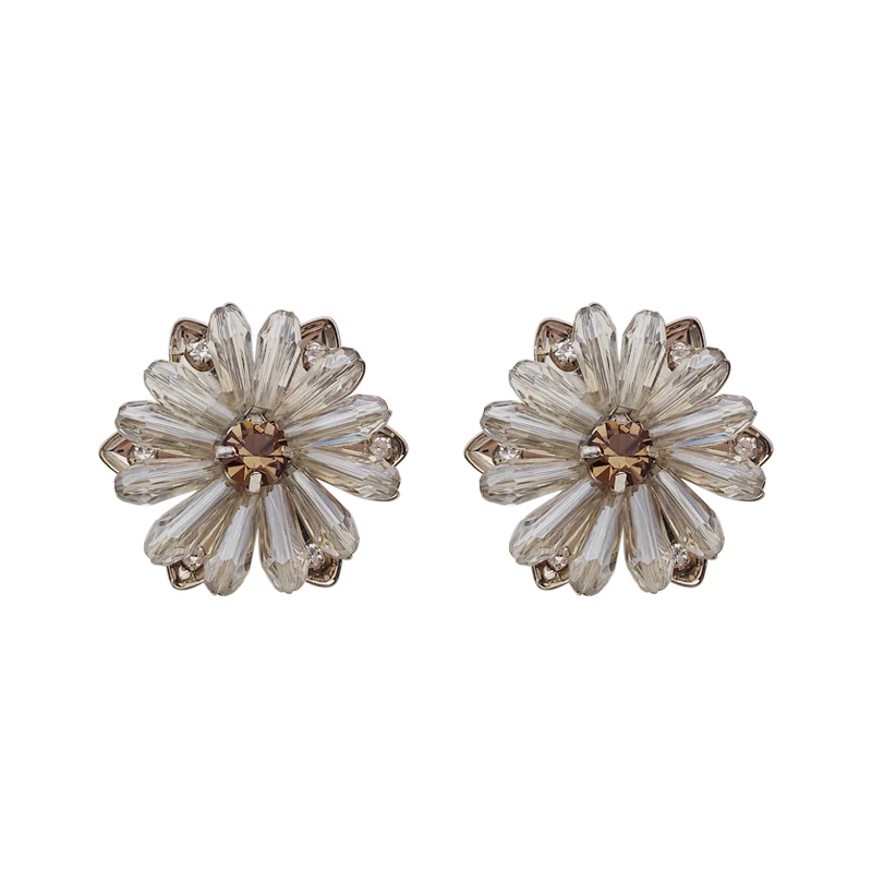 

Romantic Elegant Tan Grey Crystal Flower Earrings For Woman 2021 Fashion Korean Jewelry Party Girls' Luxurious Sweet Earrings