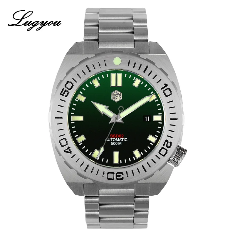 Green SW200 Мужские часы Lugyou San Martin Deep Sea Diver, автоматический Сапфир, водонепроницаемость 500 м, светящаяся нержавеющая сталь, ограниченная серия - Цвет: Green SW200