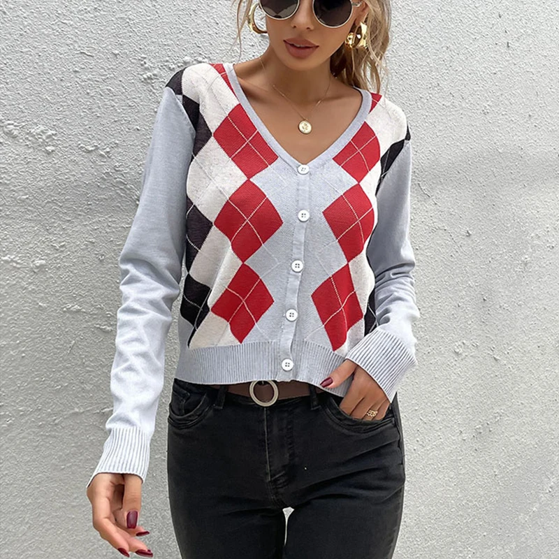 

Женский трикотажный кардиган с V-образным вырезом, длинным рукавом