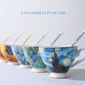 Набор кофейных изделий из костяного фарфора с ложкой и подносом, Ван Гог