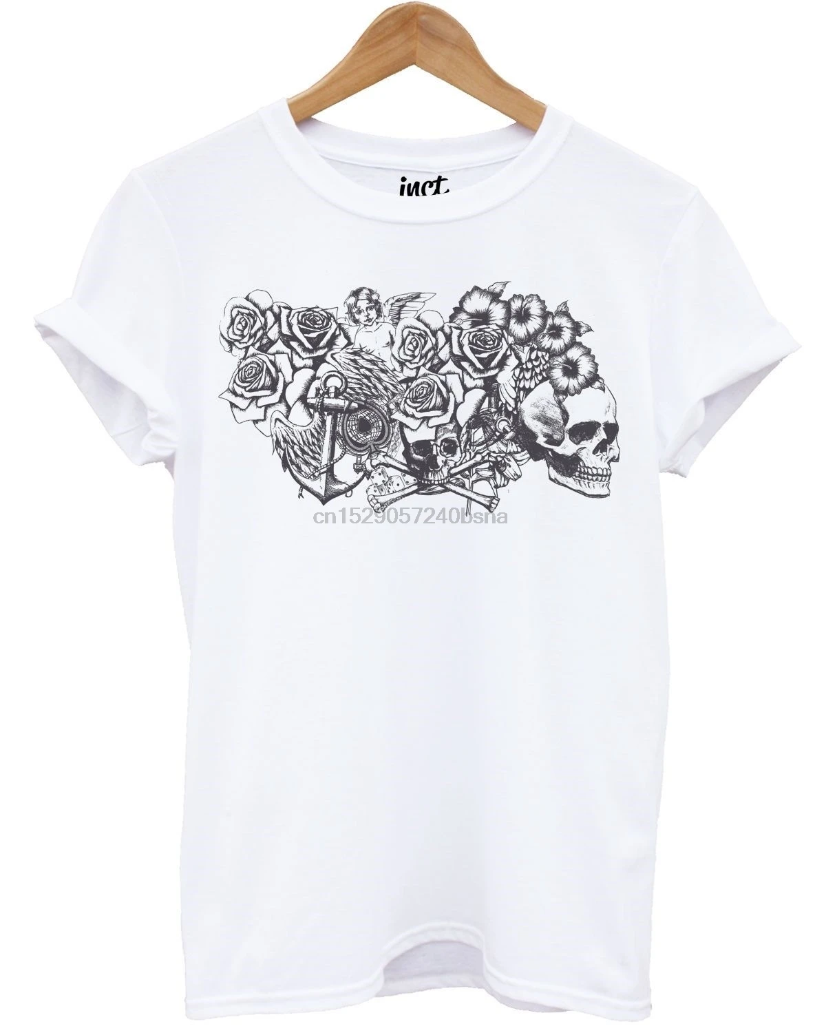 Белая футболка Cherub с рисунком черепа розы крест четки эмо рисунок графическим