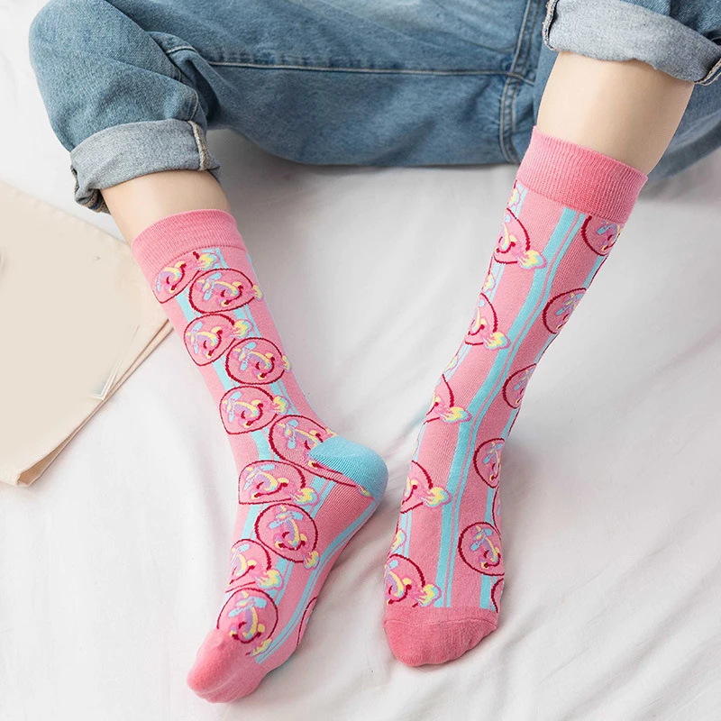 Женские новые модные носки с забавным принтом для пар длинные хлопковые девочек