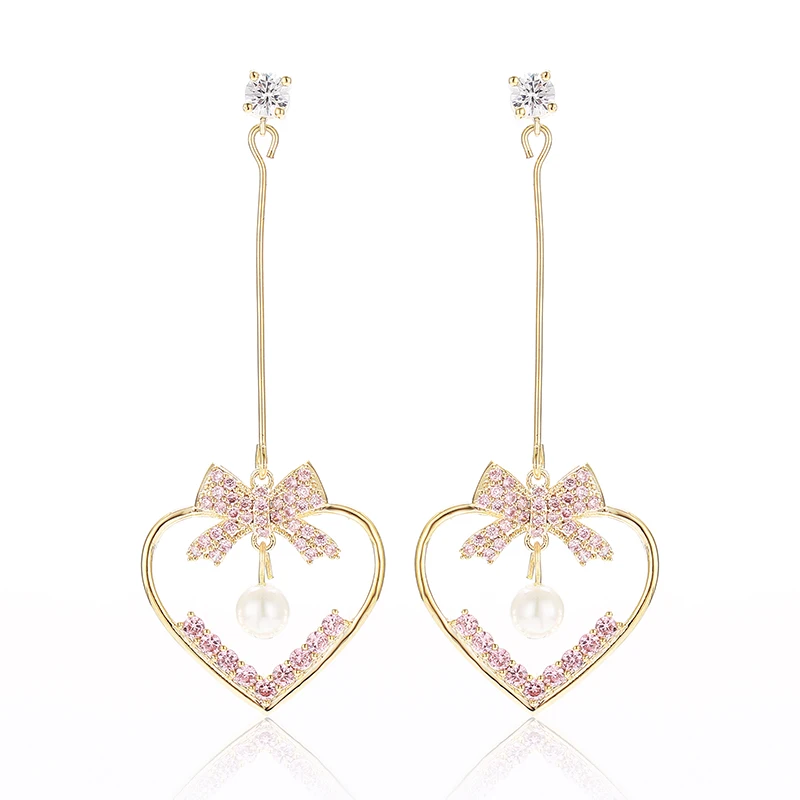 Длинные серьги подвески с сердечками для девушек в Корейском