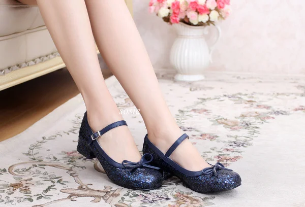 

Lolita round head banquet cute sweet sequin bow low-heeled tea party shoes shallow mouth kawaii shoes cosplay loli daily cos