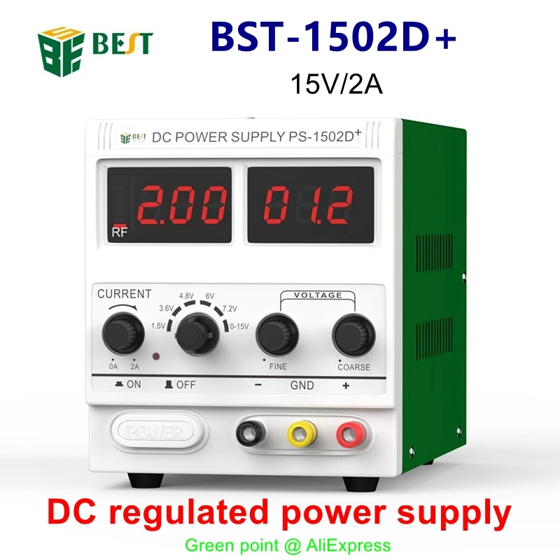 

New 15V/2A DC Regulated Power Supply BST-1502D+ Adjustable Digital Display High Power Supply Screen Source For Phone PCB Repair