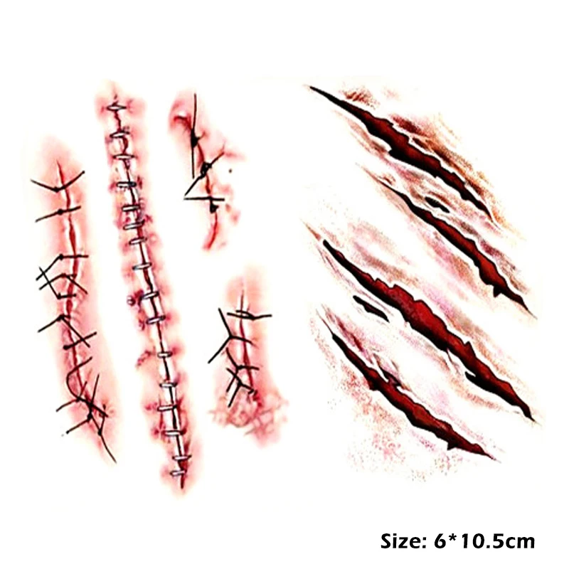 1pc Defense Tactical Tattoo Horrible Zombie Scars Tattoos Halloween Horror 3D Really Blood Injury Sticker Fake Scab Blood Makeup - Цвет: Армейский зеленый