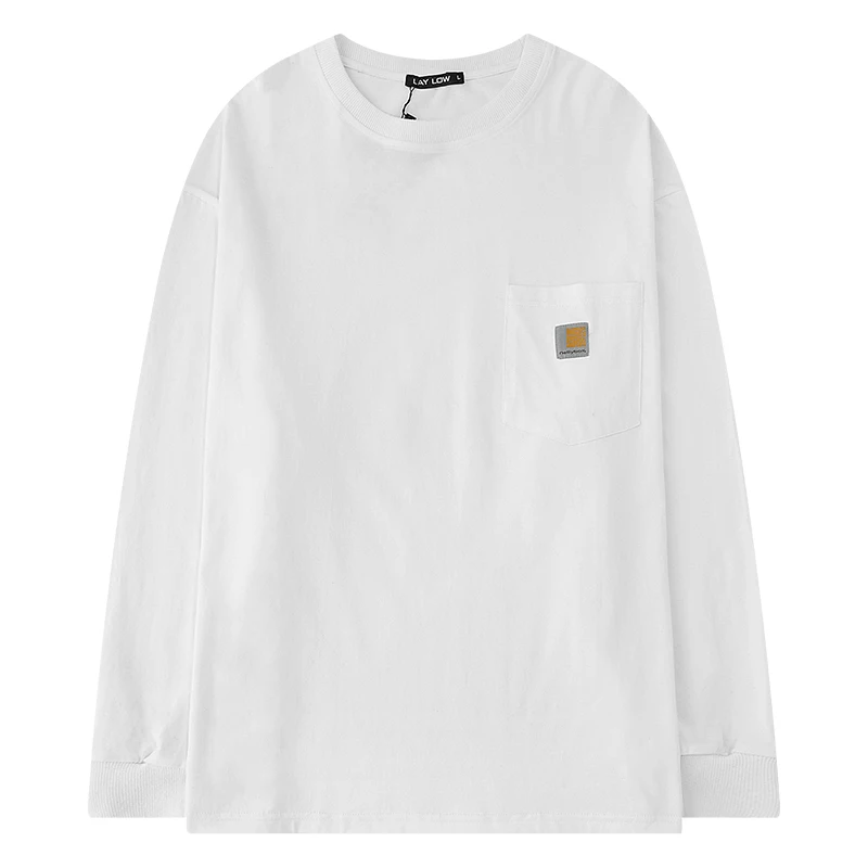 

Pocket long sleeve T-shirt men 2020 spring autumn Oversized new round neck pullover cotton bottoming shirt youth loose top trend