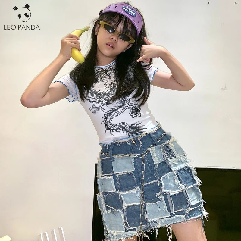 

Women Blue Splicing Plaid Ripped Casual Mini Denim Skirt 2020 Summer New Bodycon Women Skirt Basic Pocket Jeans Skirt Mid Waist