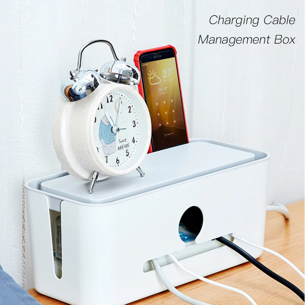 Table Top Socket Storage Box Power Strip Fixed Take-Up Cord Data Cable Finishing Case | Дом и сад