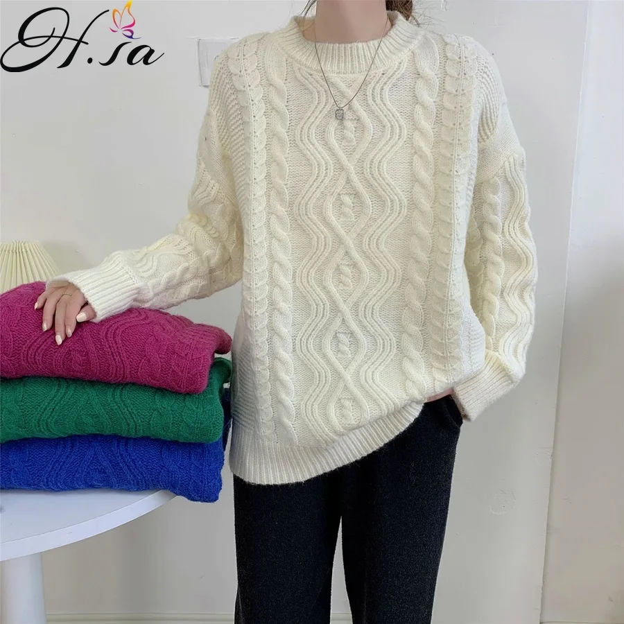 

Hsa свитер женский пуловер осень-зима 2021 Ретро верхняя одежда корейский стиль утолщенный базовый Трикотаж Женский Топ джемперы