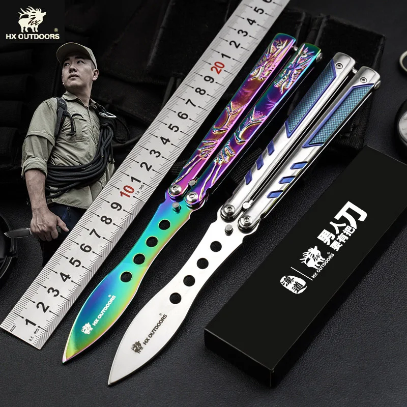 

HX OUTDOORS EDC067 All steel butterfly knife for beginners comb butterfly practice folding knife training knife not cutting edge