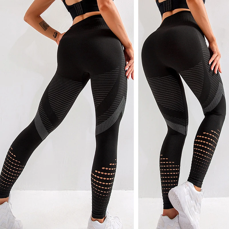 

High Waist Leggings For Women Hollow Out Gym Legging Super Stretchy Yoga Pants Fitness Sport Tights Jogging Trousers