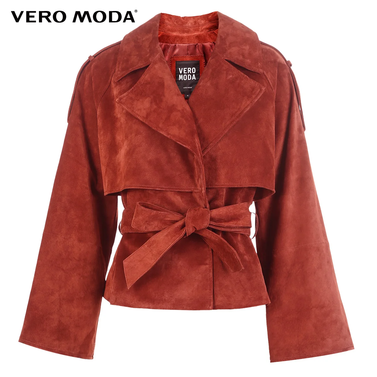 Vero Moda Новая женская кожаная куртка из свиной кожи с лацканами на шнуровке | 318310519