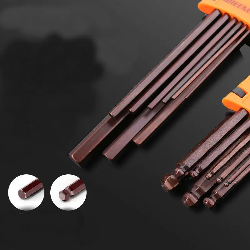 Daicamping 9pcs 1.5mm- 10mm S2 Allen Key hexagonal wrench tool set Matte Chrome Ball Hex key Spanner repair Tool Kit | Инструменты