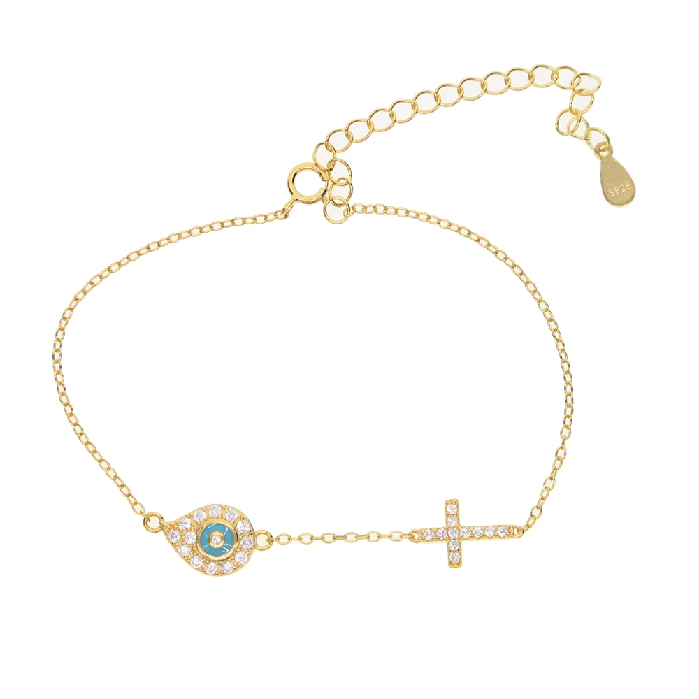 Новый дизайн роскошная девушка CZ кулон в виде креста глаз Шарм браслет 925