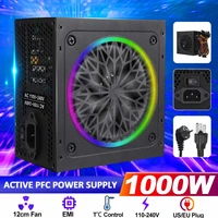 s skyee 1000w pc power supply active pfc 12cm rgb fan computer power supply for pc gamer full mounted us eu plug 100 240v