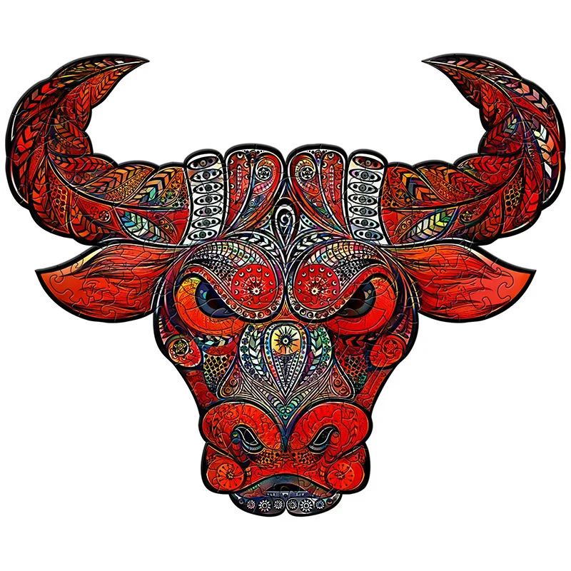 

DIY Wooden Animal Jigsaw Puzzle Bull Animal Shape Puzzles Board Set For Adults Educational Toys For Children Gifts Home Decor