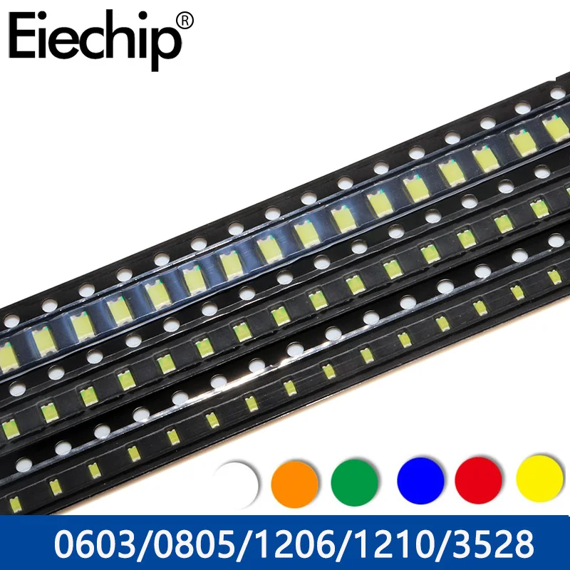 100pcs/lot LED diodes Assorted kit 0603 0805 1206 1210 3528 5050 5730 SMD LED Red Yellow Green White Blue light emitting diode
