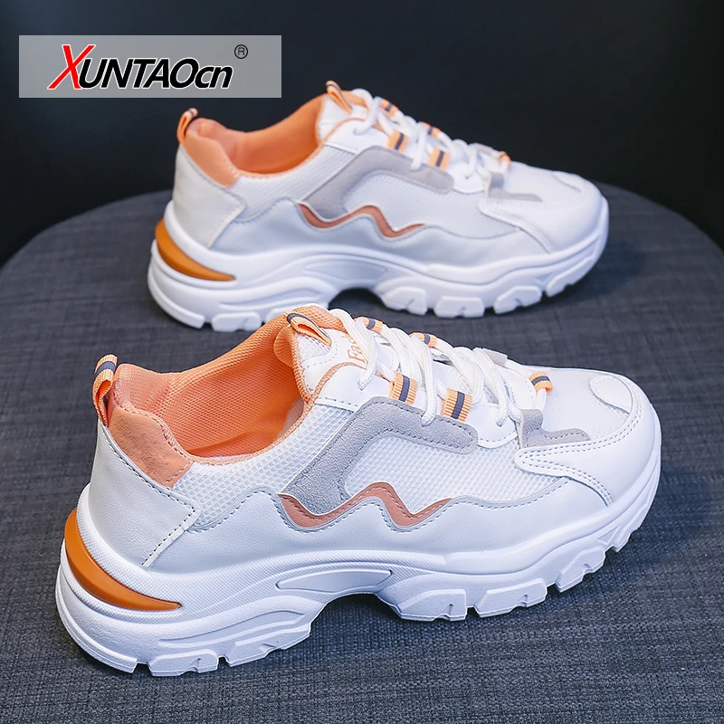 

Women 2021 Spring Summer New Sneakers Thick Bottom Sports Shoes Thick Bottom Round Toe Mesh Breathing Leisure Vulcanized Shoes