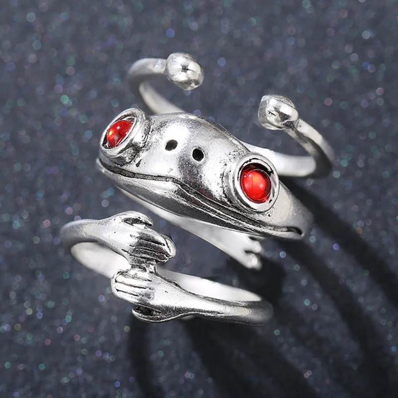 

Bohemian Hug Frog Rings Set For Women Lover Retro Ancient Silver Color Animal Opening Rings Men Figure Ring Jewelry Gift