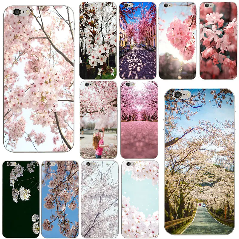 Красивые чехлы для телефонов Sakura Bloom Season мягкие из ТПУ iphone 7 6S 6 8 Plus 5 5S 5C SE X XR XS Max 4