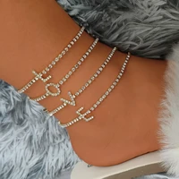 bling gold silver color crystal letter tennis chain anklets for women simple shine rhinestone alphabet ankle bracelet jewelry