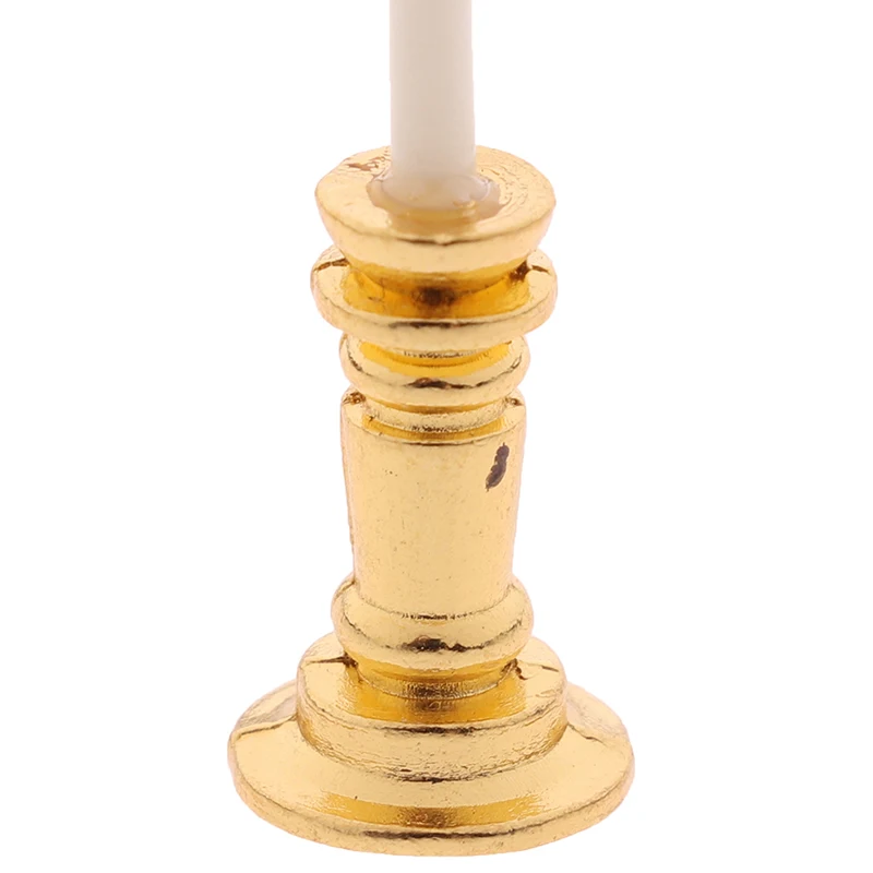 

1pc 1:12 Dollhouse Miniature Candle Vintage Golden Silver Metal Holder Stick Dollhouse Furniture Accessories