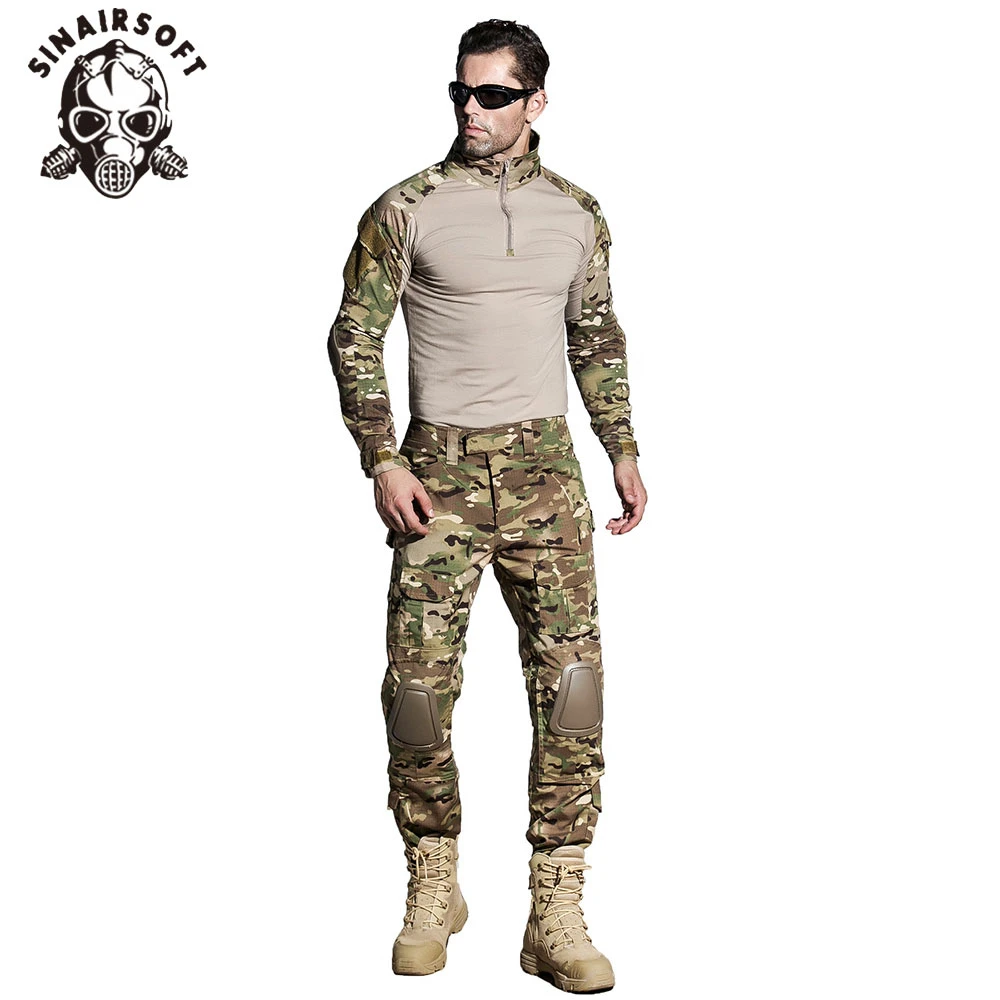 

SINAIRSOFT Tactical G3 BDU Camouflage Combat Uniform Airsoft Shirt Pants With Knee Pads Military Multicam Hunting Camo Clothes