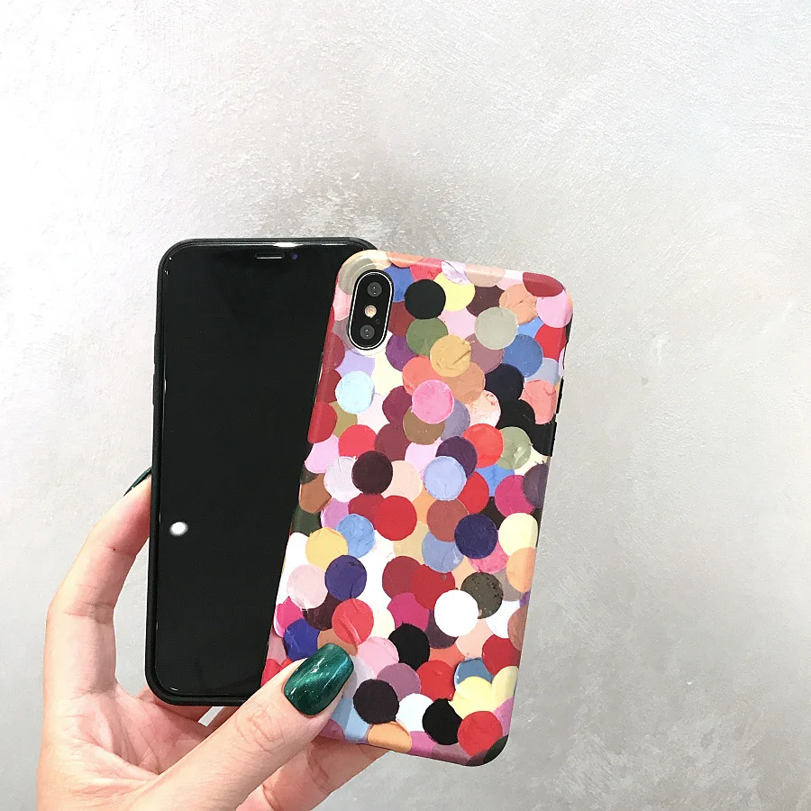 Корейский милый чехол для телефона ярких цветов с волнистыми точками iPhone 6 Puls 6S 7 8