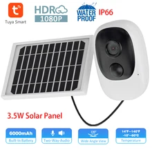 Outdoor 6000mAh Rechargeable Battery Tuya WIFI Camera 1080P FHD 130 Wide Angle View PIR Two Way Audio with 3.5W Solar Panel IP66