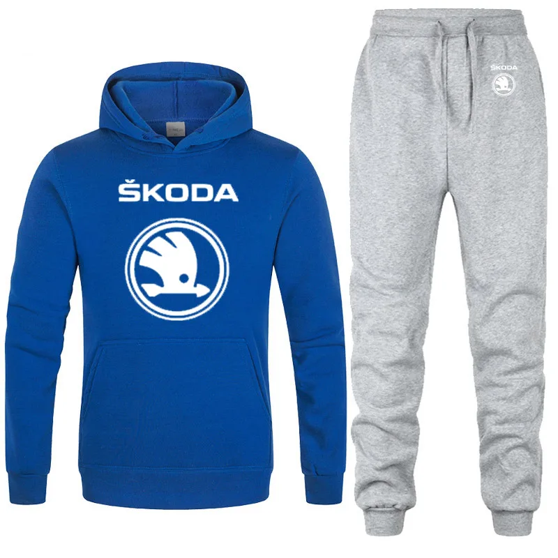 

Fashion New Men's Hoodies Skoda Car Logo printing Spring Autumn high quality cotton Casual Men's sweatshirt + sweatpants 2-piece