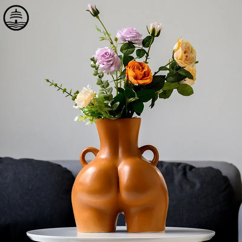 

BAO GUANG TA Luxurious Abstract Art Human Body Girl Ass Vase Portrait Dried Flower Arrangement Ceramics Craft Home Decor R6296