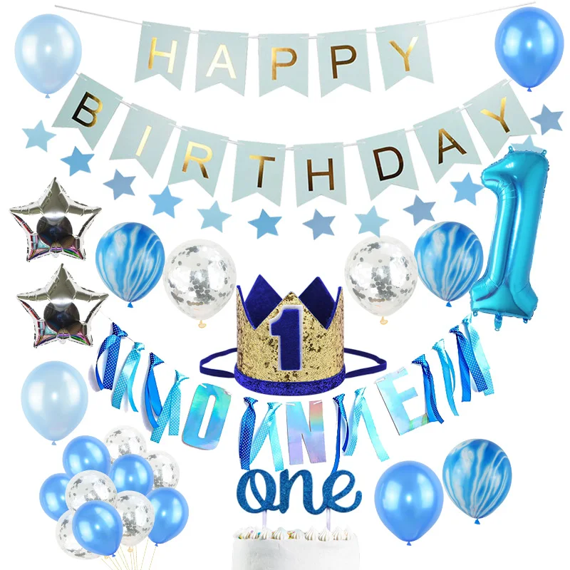 Первый день рождения украшение один шар гирлянда баннер Happy 1st i am One товары для