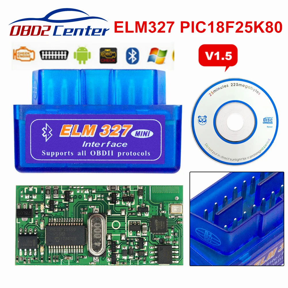 Мини ELM327 V1.5 PIC18F25K80 OBD2 сканер ELM 327 1,5 OBDII Bluetooth диагностический инструмент сканирования ELM 327 V1.5 25K80 чип 3 цвета