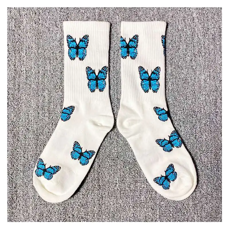 

Butterfly socks men's and women's fragrant taro purple net red medium tube stockings