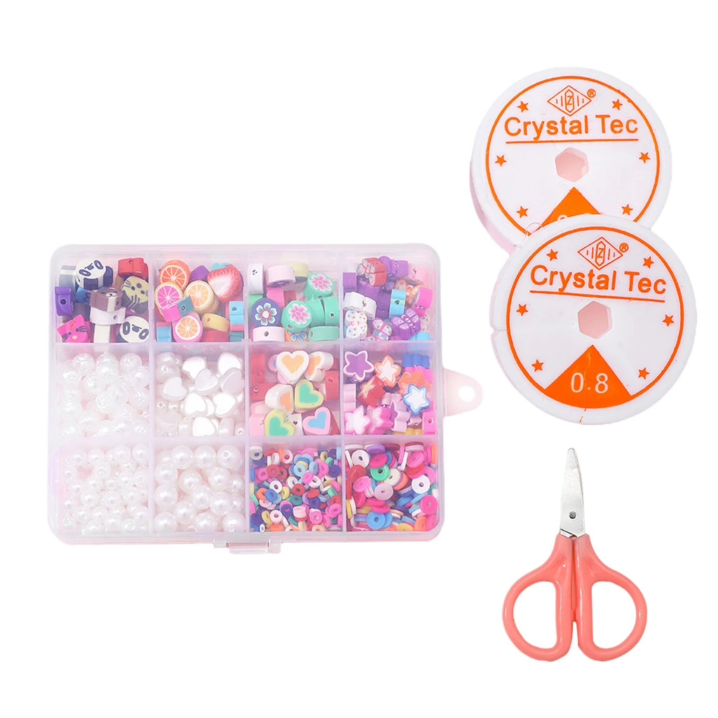 Набор цветных бусин в коробке 2 рулона шнурка круглые аксессуары набор для