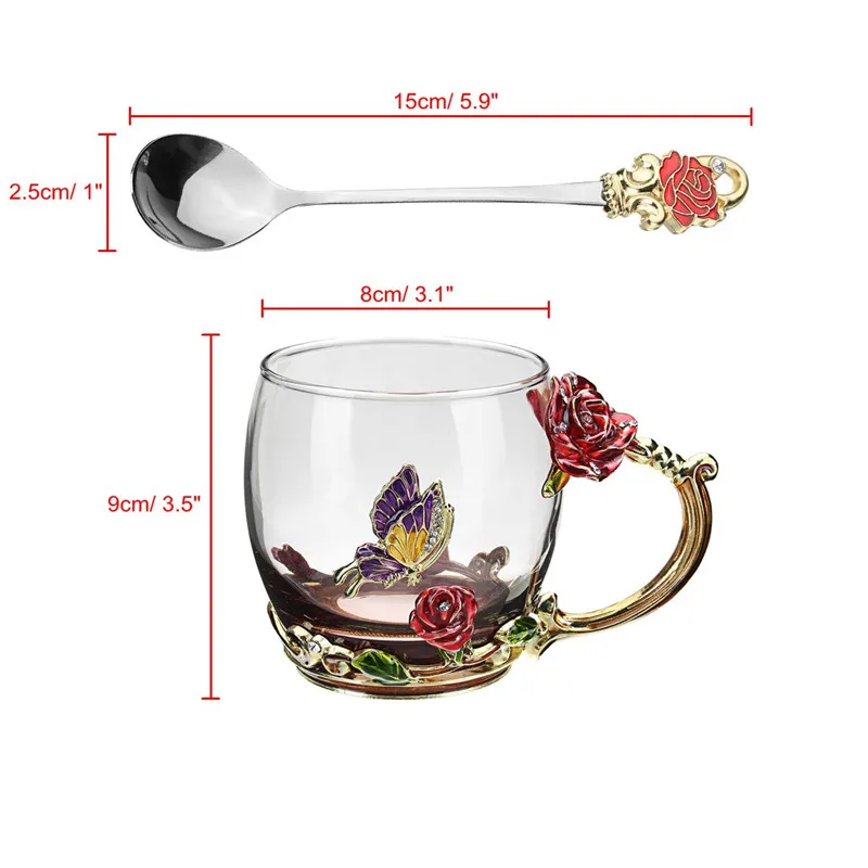1 комплект эмалированная кофейная чашка кружка с розой стеклянные чашки для чая