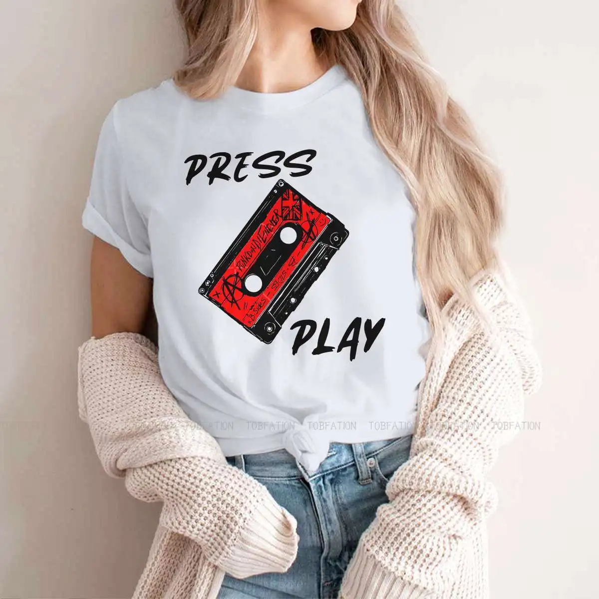 

Red Kawaii Girls Women T-Shirt Retro Cassette Music Player Vintage Memory Fashion 5XL Blusas Casual Short Sleeve Oversized Tops