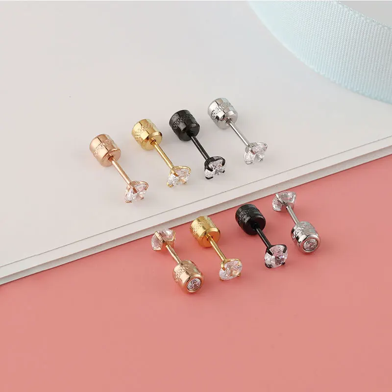 Стальные серьги с кубическим цирконием Кристальные блестящие круглые маленькие