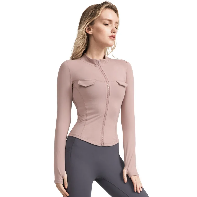 

R&W Tight Fit Women Jacket Training HIIT Sports Coat Outwear Tops with Thumb Holes Fitness Workout Yoga Jackets Sexy Zipper Gym