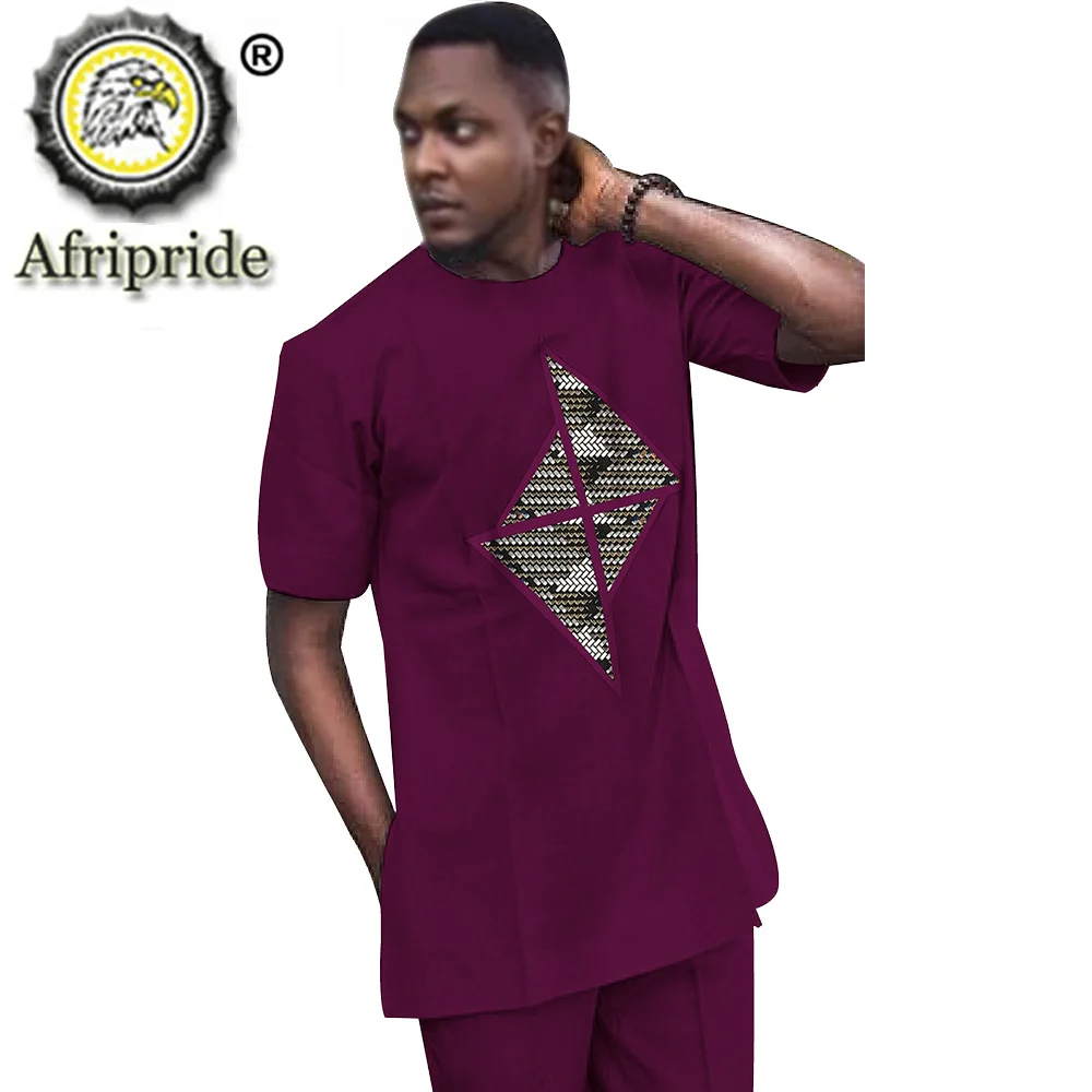 African Clothing Set for Men Suit Short Sleeve Outfits Wax Print Dashiki Ankara 100% Cotton Material AFRIPRIDE S2016010