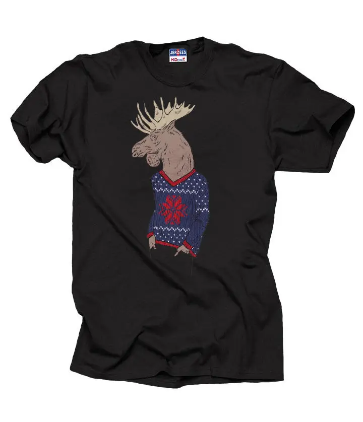 

Ugly Christmas Sweater Hipster Moose Cool Xmas T-Shirt Christmas Gift