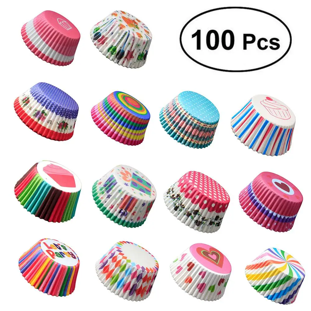

HOT SALES!!! 100Pcs Colorful Pulp Paper Lovely Cupcake Cake Paper Cup Baking Chocolate Glutinous Rice Tray Decor Party Supplies