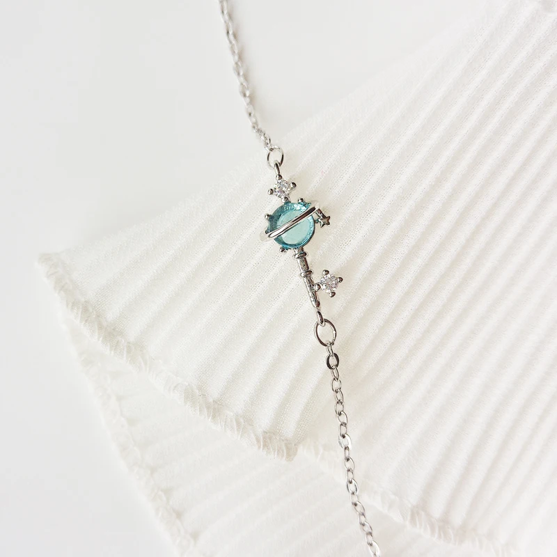 Wholesale Silver Color Blue Planet Key Shape Pendant Bracelet Zircon Star For Women Girl Birthday Gift | Украшения и аксессуары